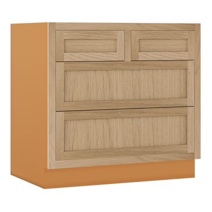 White Oak Shaker Inset Four Drawer Base Cabinet - 30", 33" & 36"