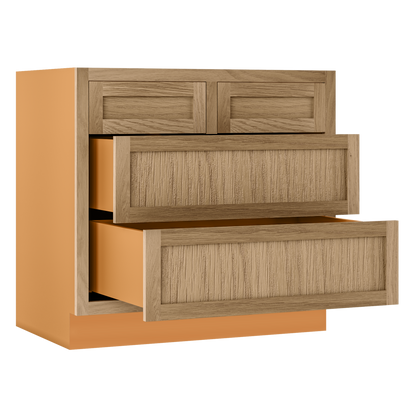 White Oak Shaker Inset Four Drawer Base Cabinet - 30", 33" & 36"