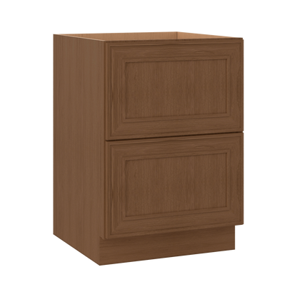 Double Drawer 24", 30" & 36" Wide Elegant Mocha Craftsman Shaker 2 Drawer Base Cabinet