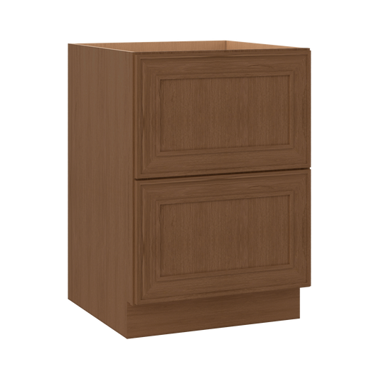 Double Drawer 24", 30" & 36" Wide Elegant Mocha Craftsman Shaker 2 Drawer Base Cabinet