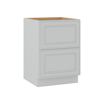 Double Drawer 24", 30" & 36" Wide White Elegant Oak Craftsman Shaker 2 Drawer Base Cabinet