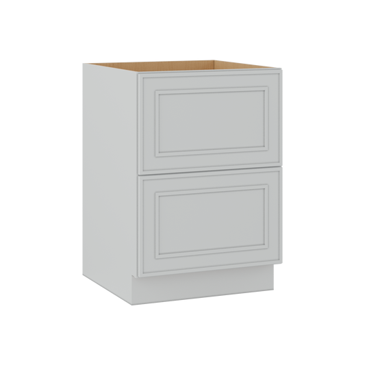 Double Drawer 24", 30" & 36" Wide White Elegant Oak Craftsman Shaker 2 Drawer Base Cabinet