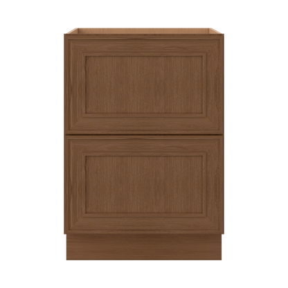 Double Drawer 24", 30" & 36" Wide Elegant Mocha Craftsman Shaker 2 Drawer Base Cabinet