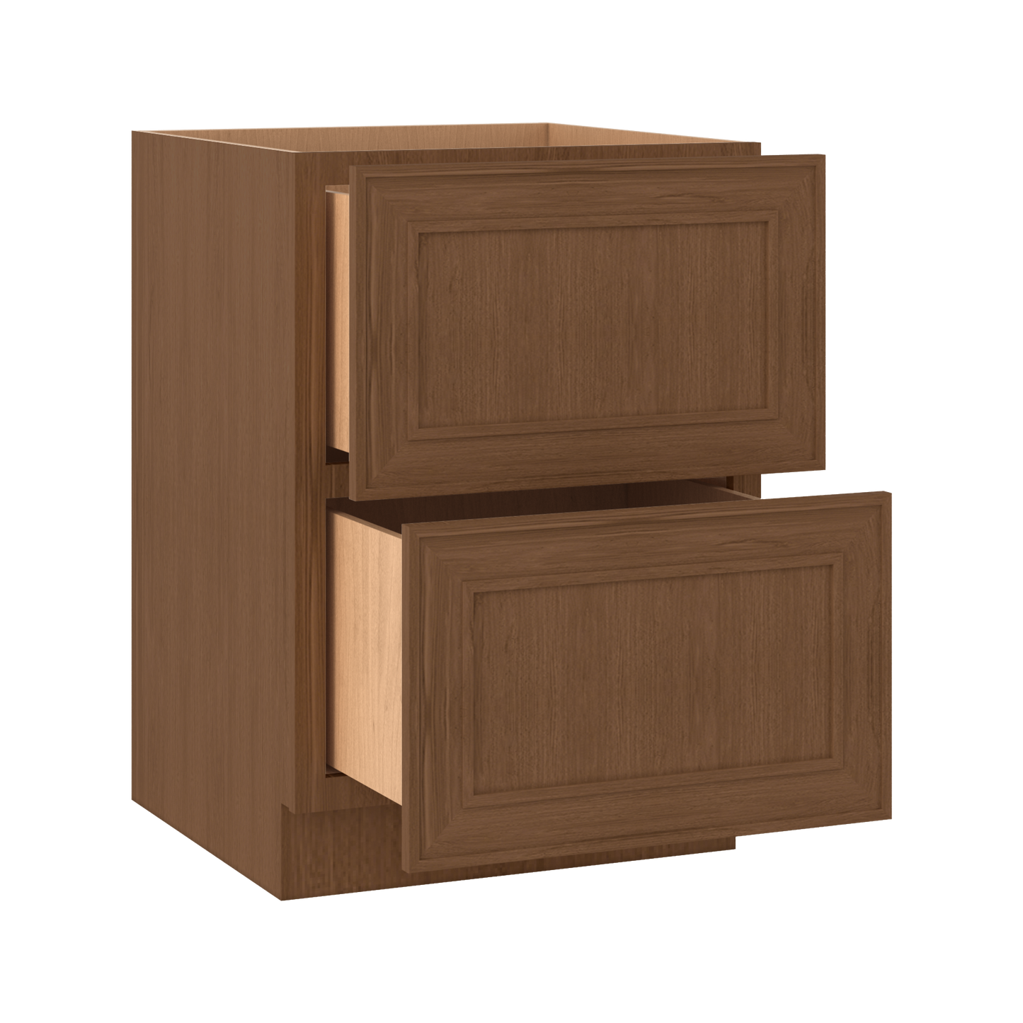 Double Drawer 24", 30" & 36" Wide Elegant Mocha Craftsman Shaker 2 Drawer Base Cabinet