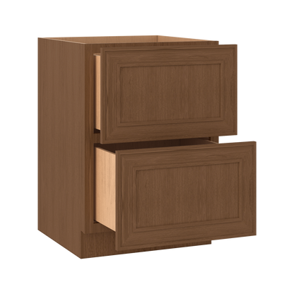 Double Drawer 24", 30" & 36" Wide Elegant Mocha Craftsman Shaker 2 Drawer Base Cabinet