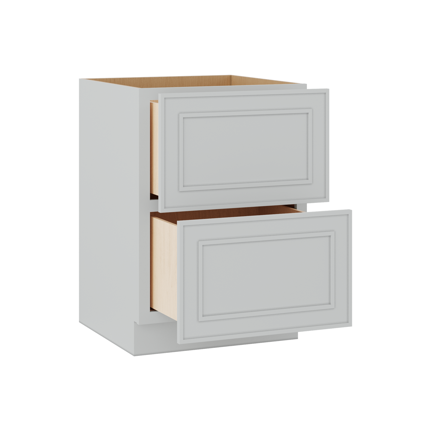 Double Drawer 24", 30" & 36" Wide White Elegant Oak Craftsman Shaker 2 Drawer Base Cabinet