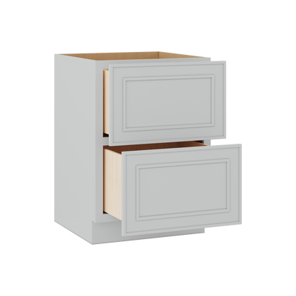 Double Drawer 24", 30" & 36" Wide White Elegant Oak Craftsman Shaker 2 Drawer Base Cabinet