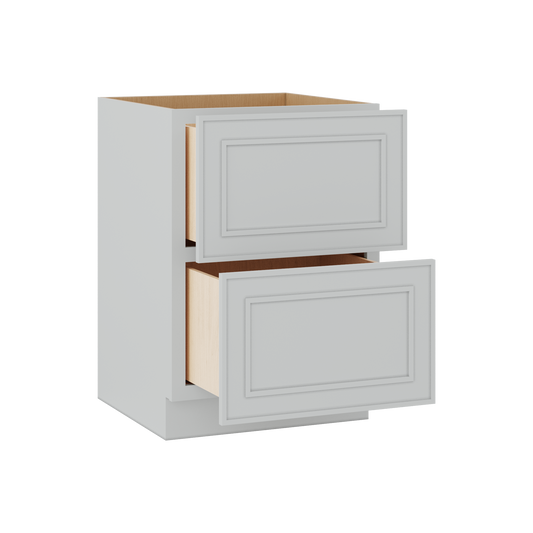 Double Drawer 24", 30" & 36" Wide White Elegant Oak Craftsman Shaker 2 Drawer Base Cabinet