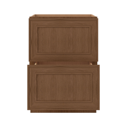 Double Drawer 24", 30" & 36" Wide Elegant Mocha Craftsman Shaker 2 Drawer Base Cabinet