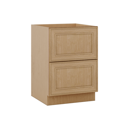Double Drawer 24", 30" & 36" Wide Elegant Oak Craftsman Shaker 2 Drawer Base Cabinet