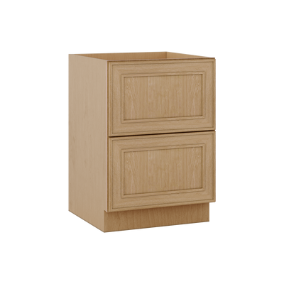 Double Drawer 24", 30" & 36" Wide Elegant Oak Craftsman Shaker 2 Drawer Base Cabinet
