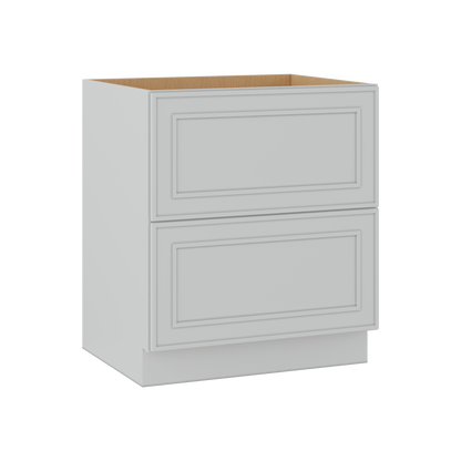 Double Drawer 24", 30" & 36" Wide White Elegant Oak Craftsman Shaker 2 Drawer Base Cabinet