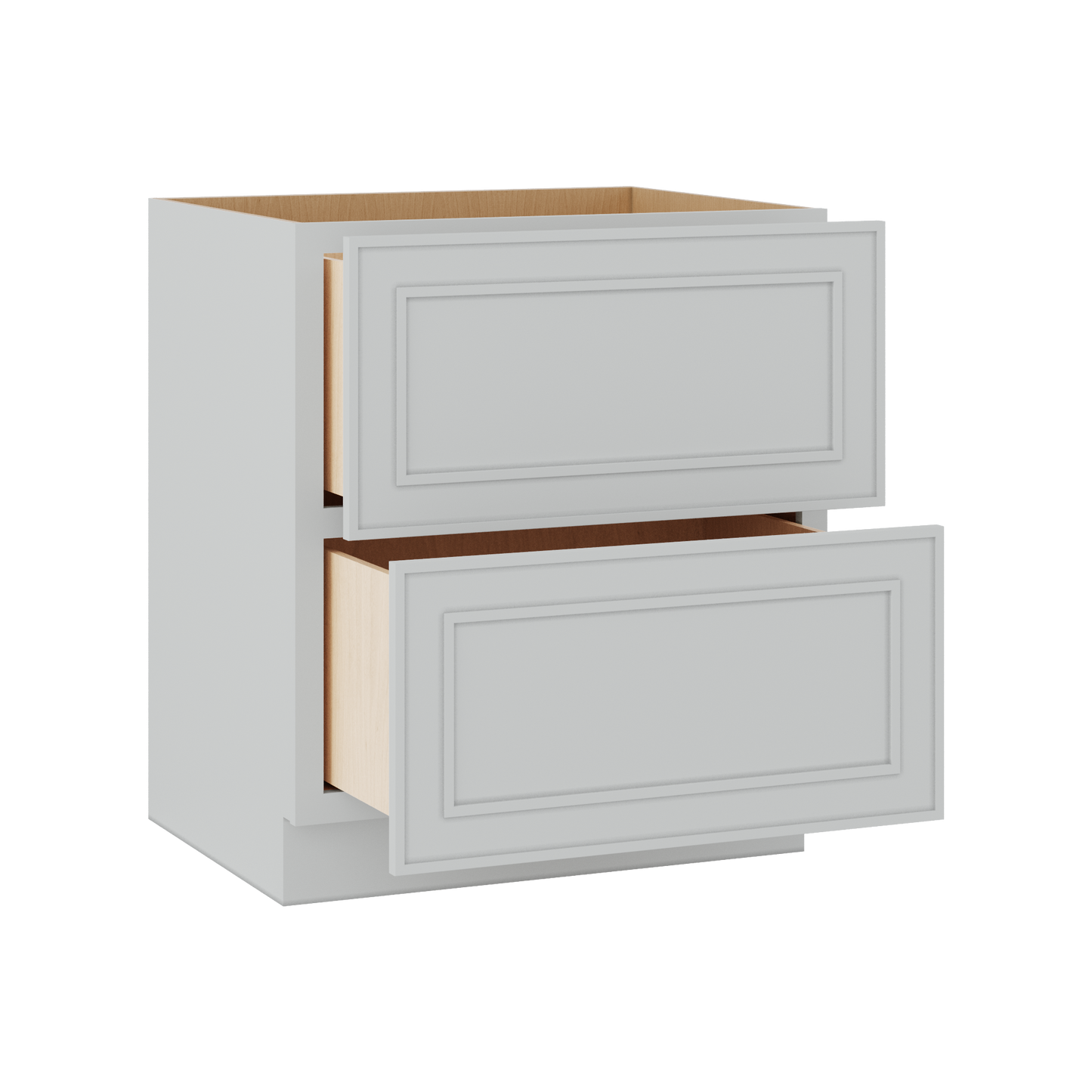 Double Drawer 24", 30" & 36" Wide White Elegant Oak Craftsman Shaker 2 Drawer Base Cabinet