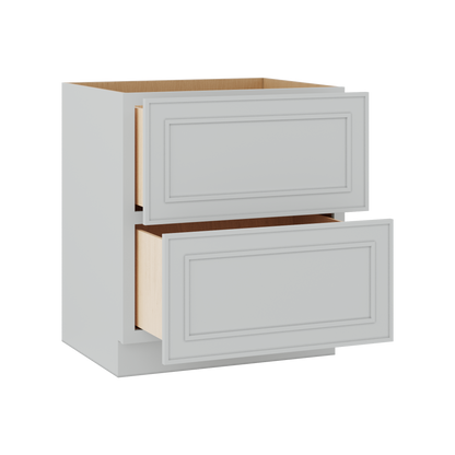 Double Drawer 24", 30" & 36" Wide White Elegant Oak Craftsman Shaker 2 Drawer Base Cabinet