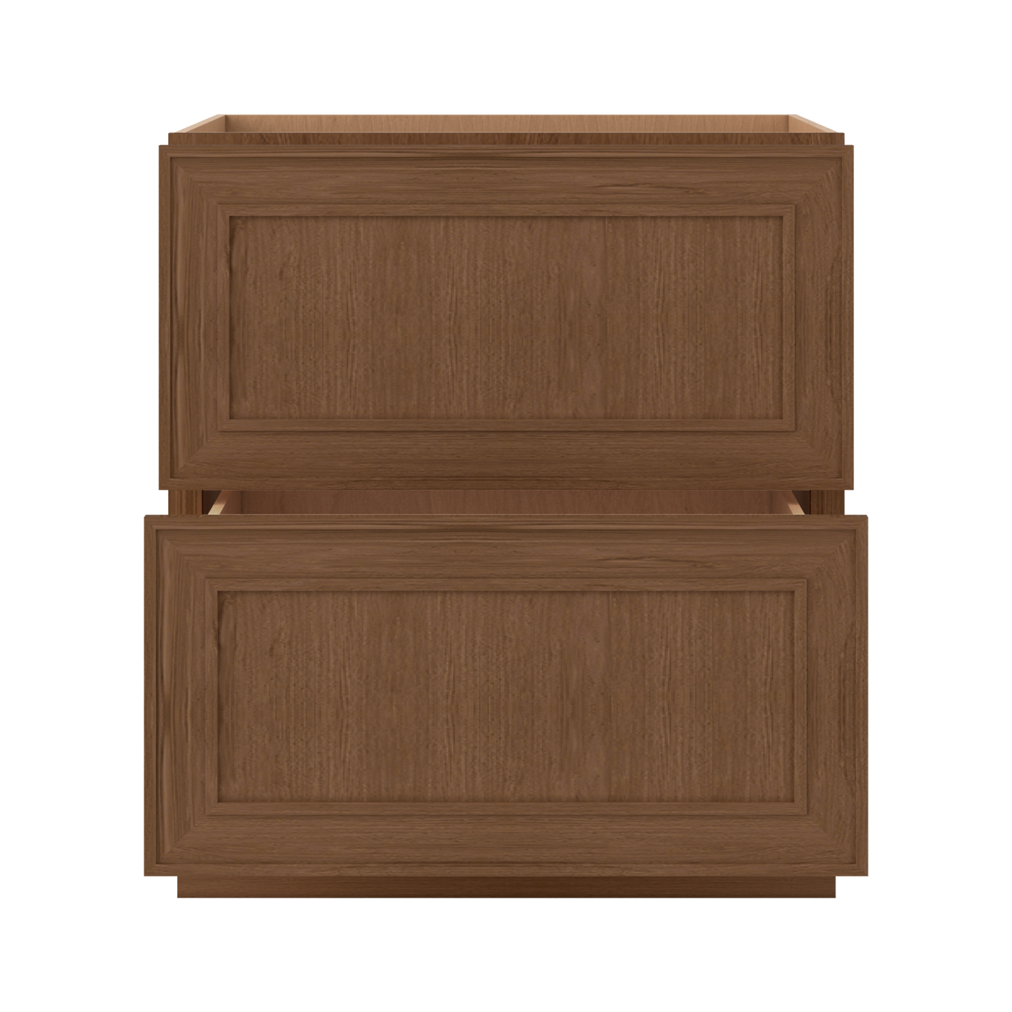Double Drawer 24", 30" & 36" Wide Elegant Mocha Craftsman Shaker 2 Drawer Base Cabinet