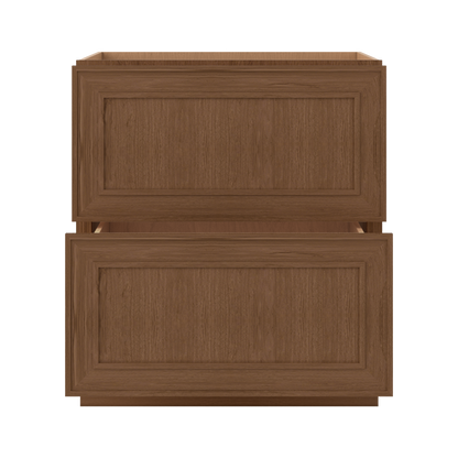 Double Drawer 24", 30" & 36" Wide Elegant Mocha Craftsman Shaker 2 Drawer Base Cabinet