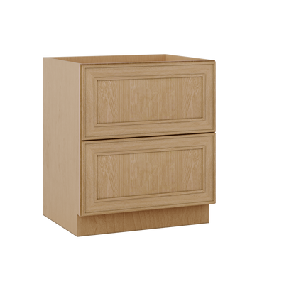 Double Drawer 24", 30" & 36" Wide Elegant Oak Craftsman Shaker 2 Drawer Base Cabinet