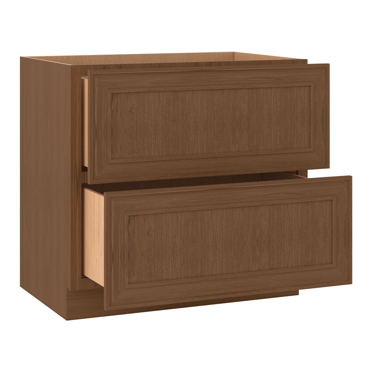 Double Drawer 24", 30" & 36" Wide Elegant Mocha Craftsman Shaker 2 Drawer Base Cabinet