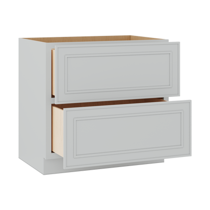 Double Drawer 24", 30" & 36" Wide White Elegant Oak Craftsman Shaker 2 Drawer Base Cabinet