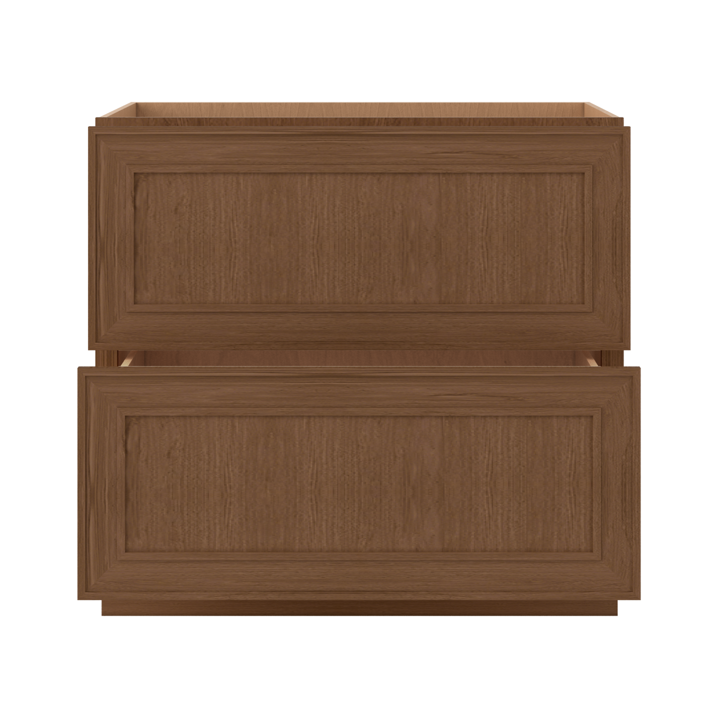 Double Drawer 24", 30" & 36" Wide Elegant Mocha Craftsman Shaker 2 Drawer Base Cabinet