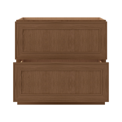 Double Drawer 24", 30" & 36" Wide Elegant Mocha Craftsman Shaker 2 Drawer Base Cabinet