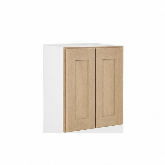 Rift 27" Wide Stacker Wall Cabinet - Single Door 12", 15", 18", 21"& 24" Tall — Rift Oak, bi-parting Shaker doors, no center stile