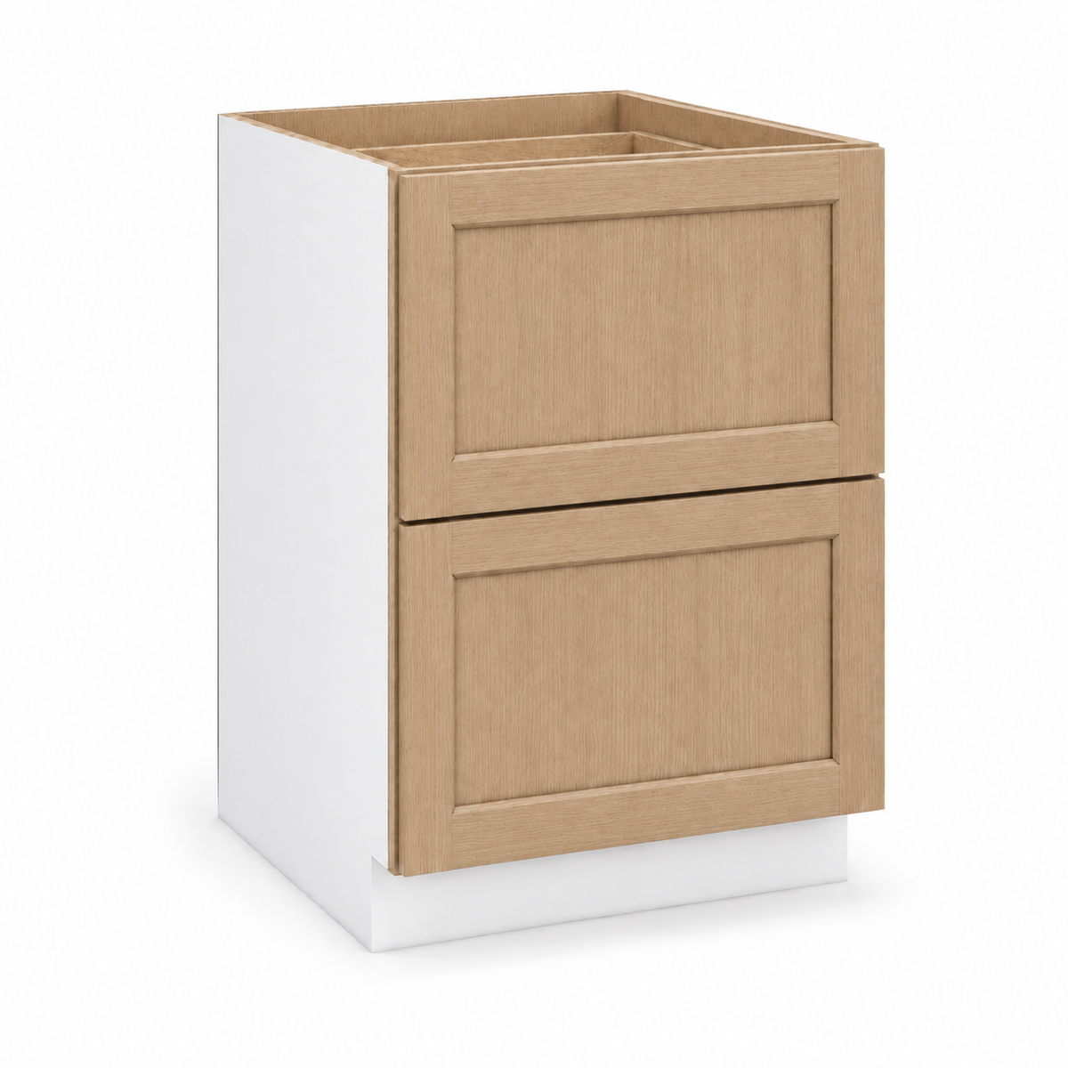 Rift Oak shaker 27-inch two-drawer base cabinet.