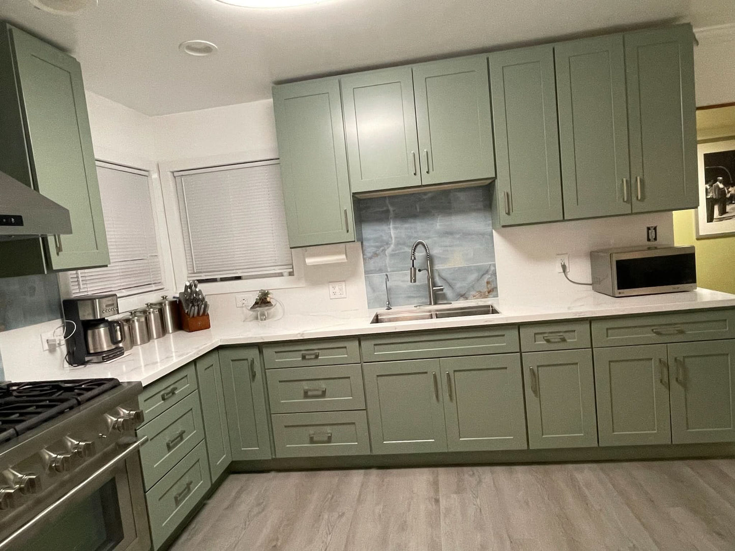 30" Microwave Base Cabinet Overlay 14SG Sage Green Shaker Shaker