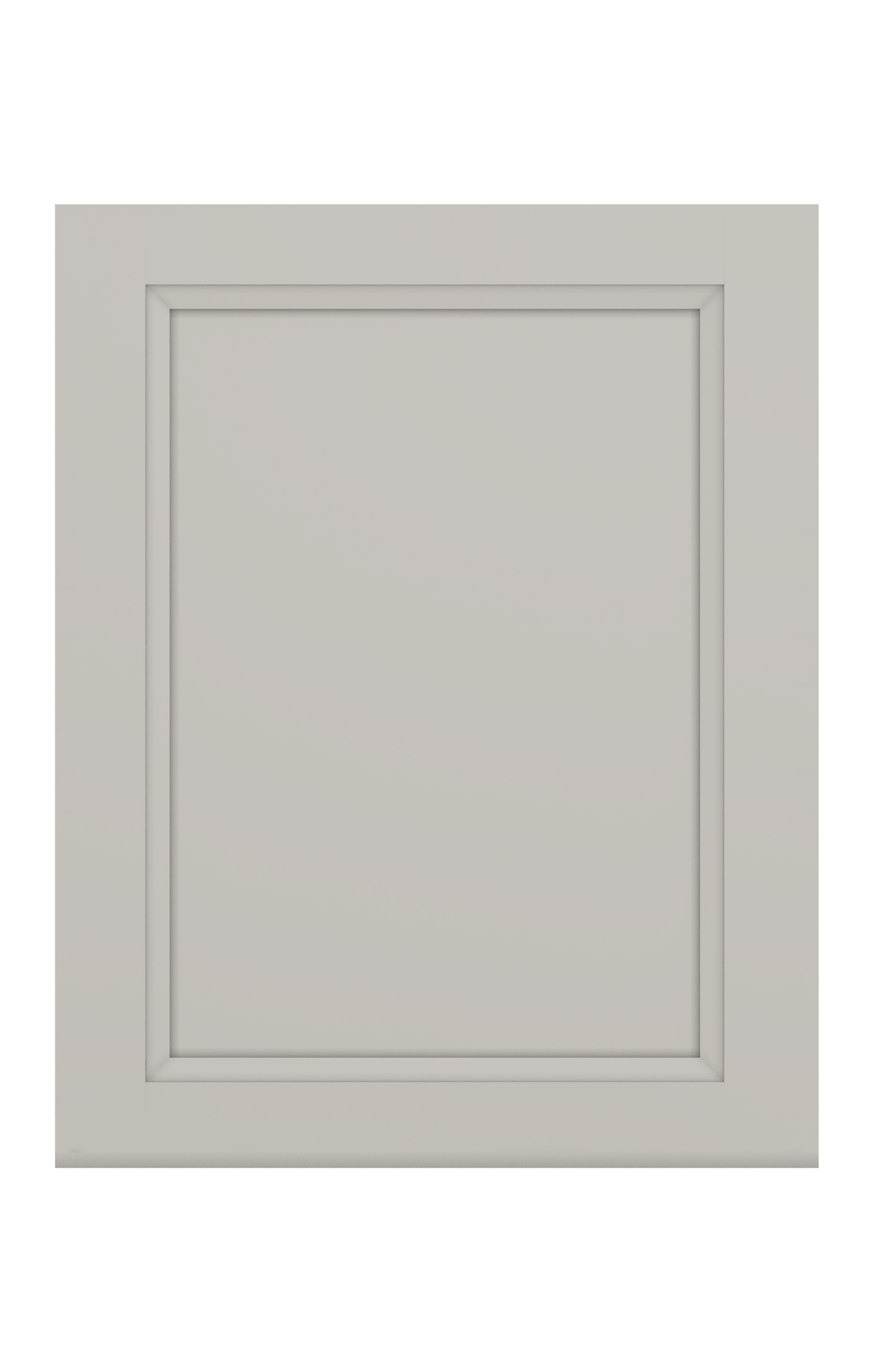 Gray cabinet door with a rectangular design on a white background