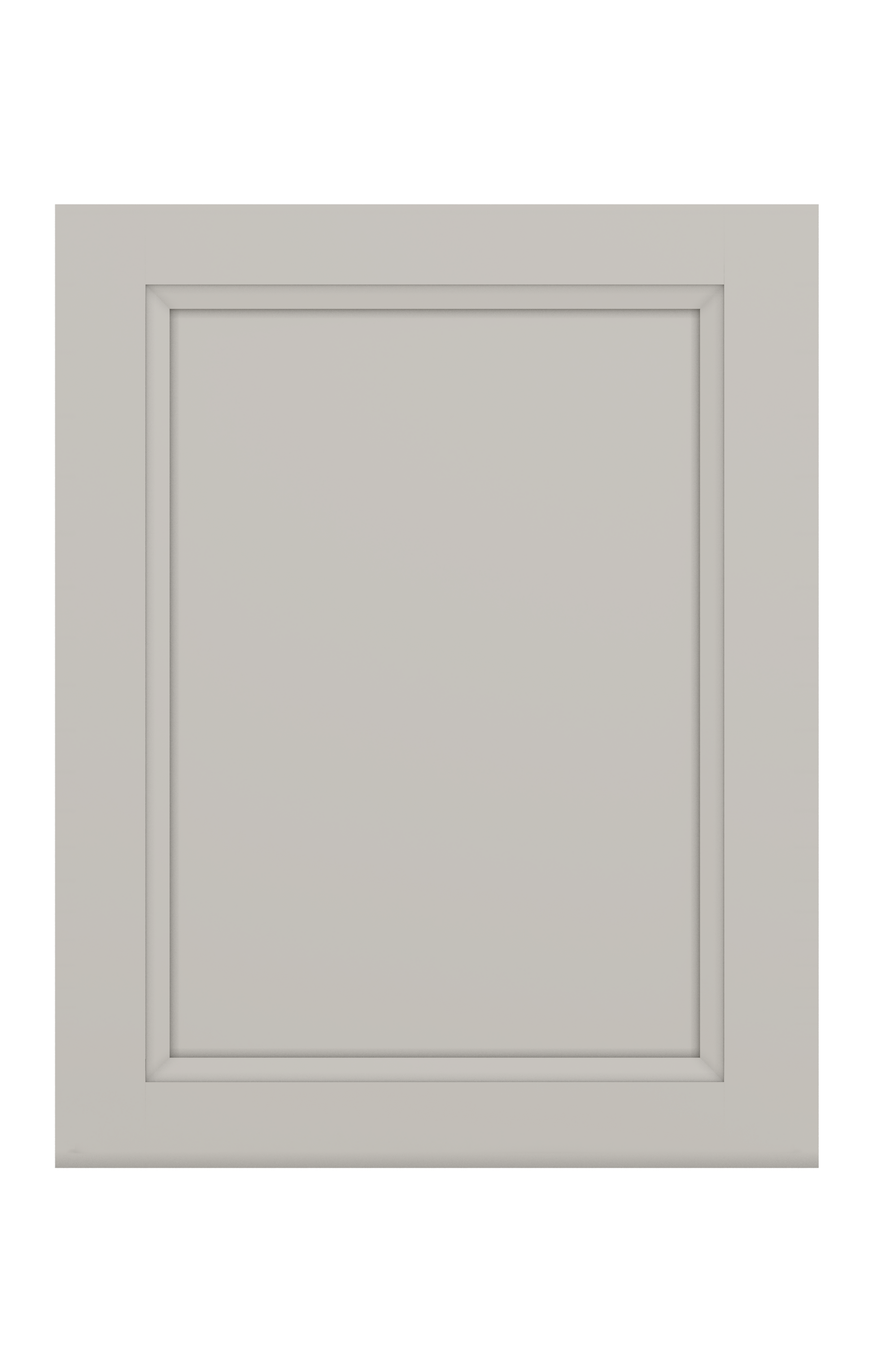 Gray cabinet door with a rectangular design on a white background