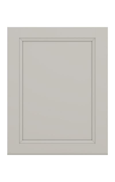 Gray cabinet door with a rectangular design on a white background