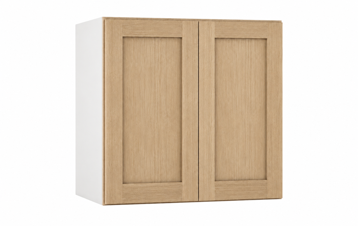 Rift Oak 30-inch-wide double-door stacker wall cabinet, 24 inches tall.