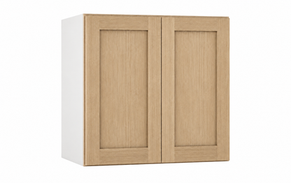 Rift Oak 30-inch-wide double-door stacker wall cabinet, 24 inches tall.