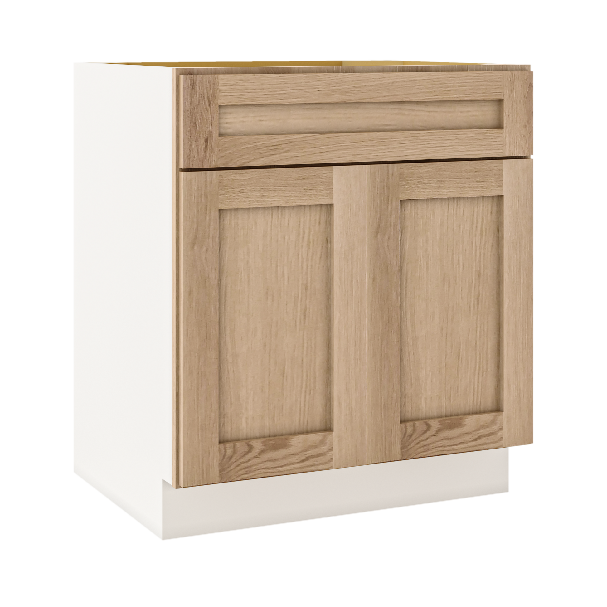 Natural white oak shaker 2-door base 24"–36" RTA kitchen cabinet – installed kitchen view