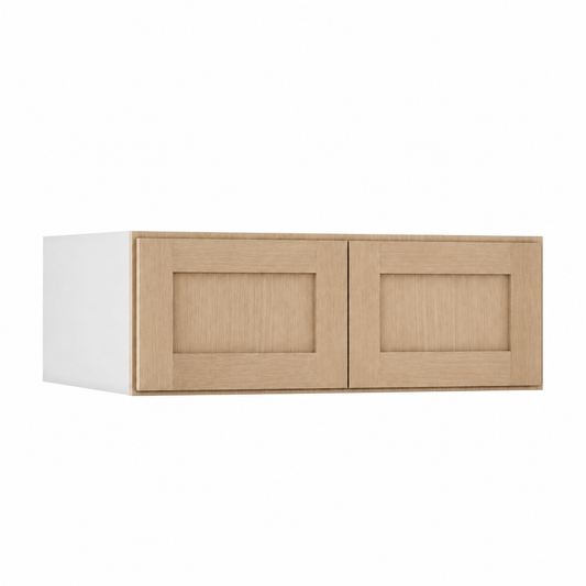 Rift 18" Wide Wall Cabinet - Single Door 9" to 51" Tall Stacker — Rift Oak, bi-parting Shaker doors, no center stile