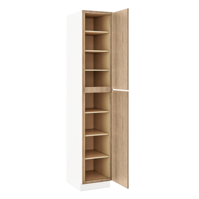 84" Tall Pantry Natural Color 17ROS - Redondo White Oak Shaker 1-1/4" Overlay Cabinet Available 18", 24", 30" & 36" Wide