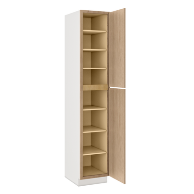 90" Tall Pantry Natural Color 17ROS - Redondo White Oak Shaker 1-1/4" Overlay Cabinet 18", 24" & 30" Wide