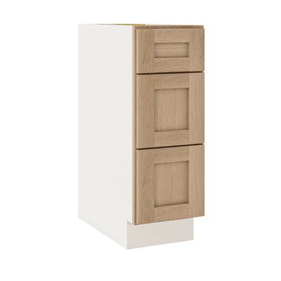 Natural Color 17ROS - Redondo White Oak Shaker 1-1/4" Overlay 3 Drawer Base Cabinet 12", 15", 18", 21", 24", 30", 33" & 36" Wide