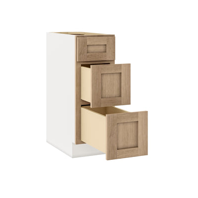 Natural Color 17ROS - Redondo White Oak Shaker 1-1/4" Overlay 3 Drawer Base Cabinet 12", 15", 18", 21", 24", 30", 33" & 36" Wide