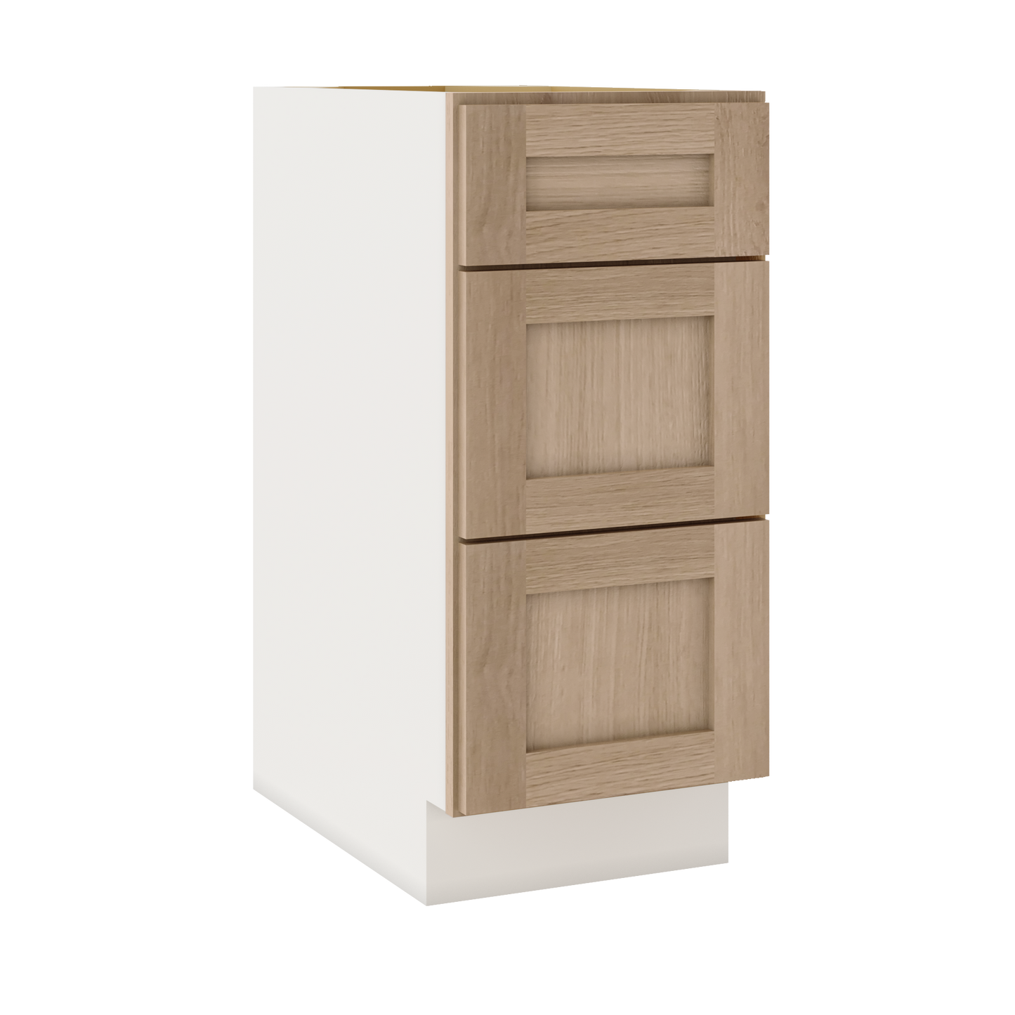 Natural Color 17ROS - Redondo White Oak Shaker 1-1/4" Overlay 3 Drawer Base Cabinet 12", 15", 18", 21", 24", 30", 33" & 36" Wide