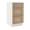 Natural Color White Oak Shaker 1-1/4" Overlay 3 Drawer Base Cabinet 12", 15", 18", 21", 24", 30", 33" & 36" Wide