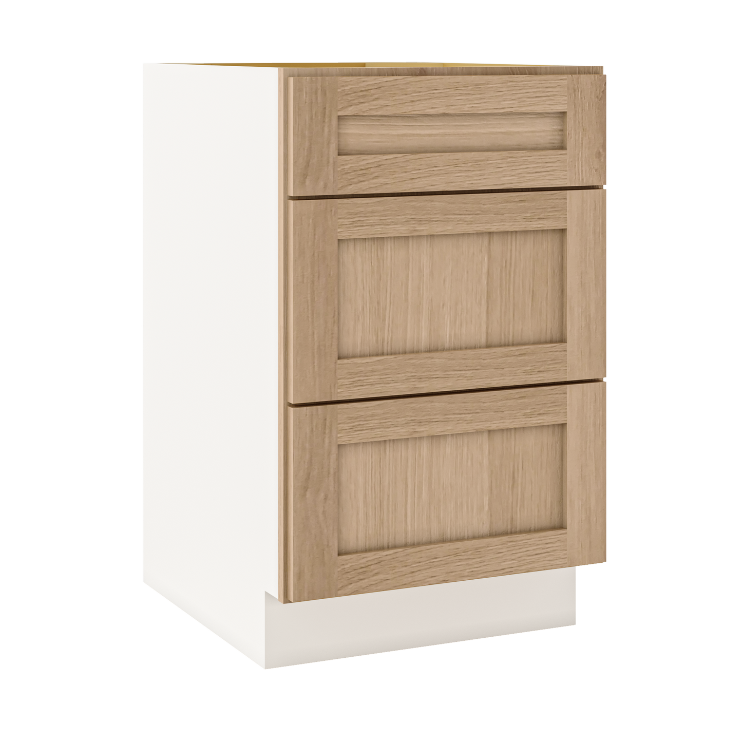 Natural Color 17ROS - Redondo White Oak Shaker 1-1/4" Overlay 3 Drawer Base Cabinet 12", 15", 18", 21", 24", 30", 33" & 36" Wide