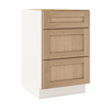 Natural Color White Oak Shaker 1-1/4" Overlay 3 Drawer Base Cabinet 12", 15", 18", 21", 24", 30", 33" & 36" Wide