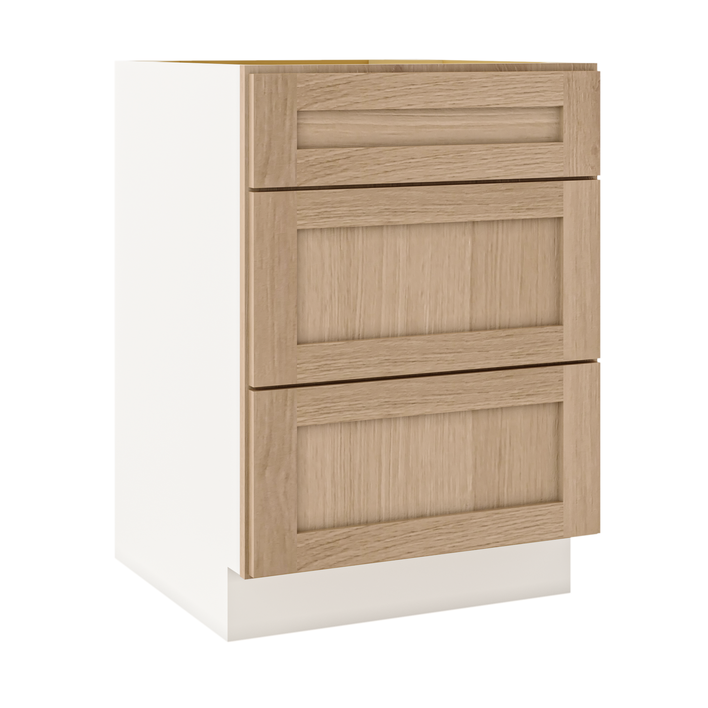 Natural Color 17ROS - Redondo White Oak Shaker 1-1/4" Overlay 3 Drawer Base Cabinet 12", 15", 18", 21", 24", 30", 33" & 36" Wide