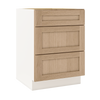 Natural Color White Oak Shaker 1-1/4" Overlay 3 Drawer Base Cabinet 12", 15", 18", 21", 24", 30", 33" & 36" Wide