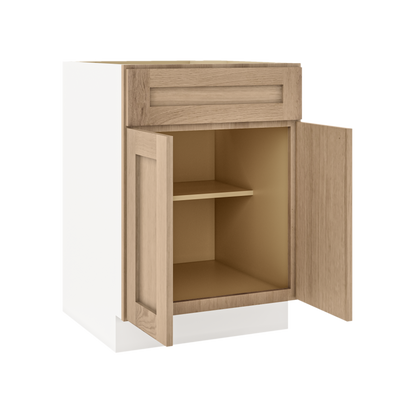 White Oak Slim Shaker 1-1/4" Overlay Base Cabinet - Two Doors 24", 27", 30", 33 & 36" Wide