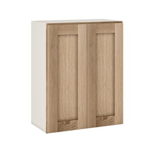 30" Tall Natural Color 17ROS - Redondo White Oak Shaker Shaker 1-1/4" Overlay Wall Cabinet - Double Door 24", 27", 30", 33" & 36"