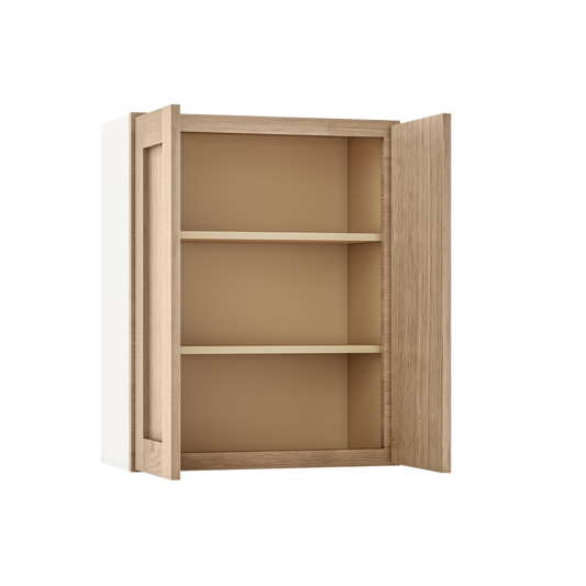 Natural white oak shaker wall cabinet 24"–36" RTA kitchen cabinet – angle view