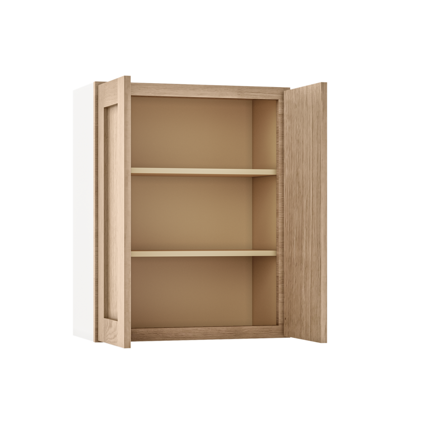 Natural white oak shaker wall cabinet 24"–36" RTA kitchen cabinet – angle view