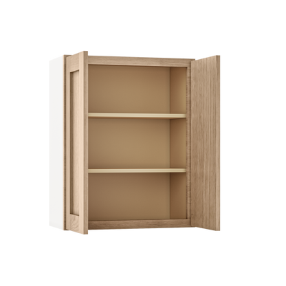 Natural white oak shaker wall cabinet 24"–36" RTA kitchen cabinet – angle view